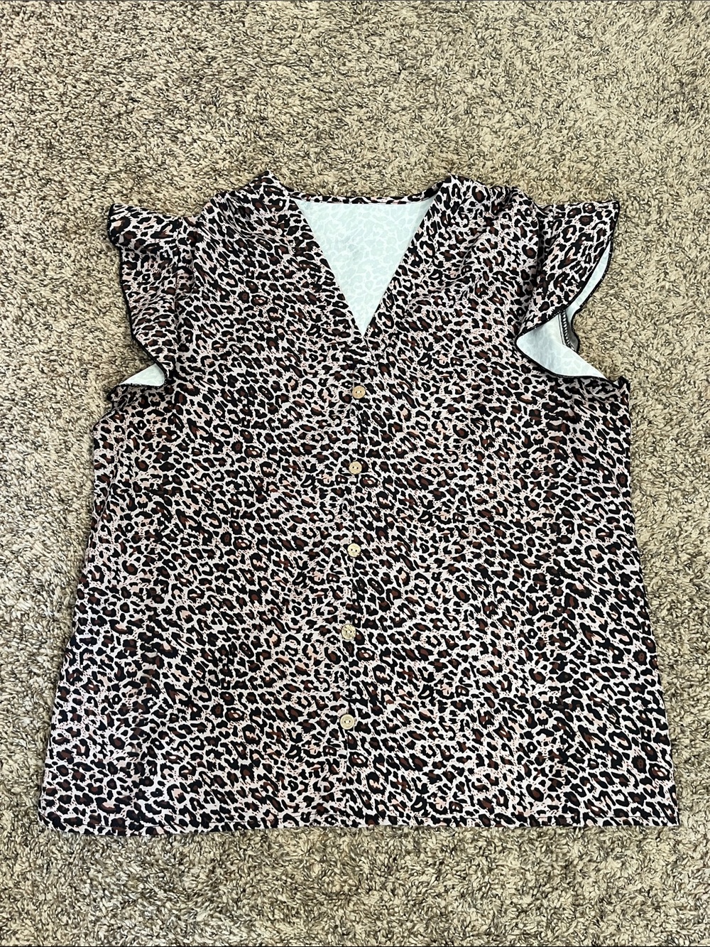 Sleeveless Leopard Print V-Neck Button-Front Blouse - Brown/Black